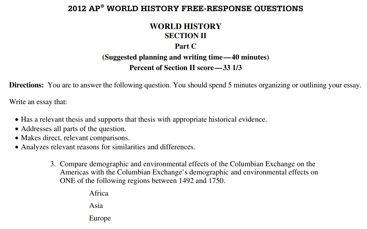 Essay rubric for ap world history